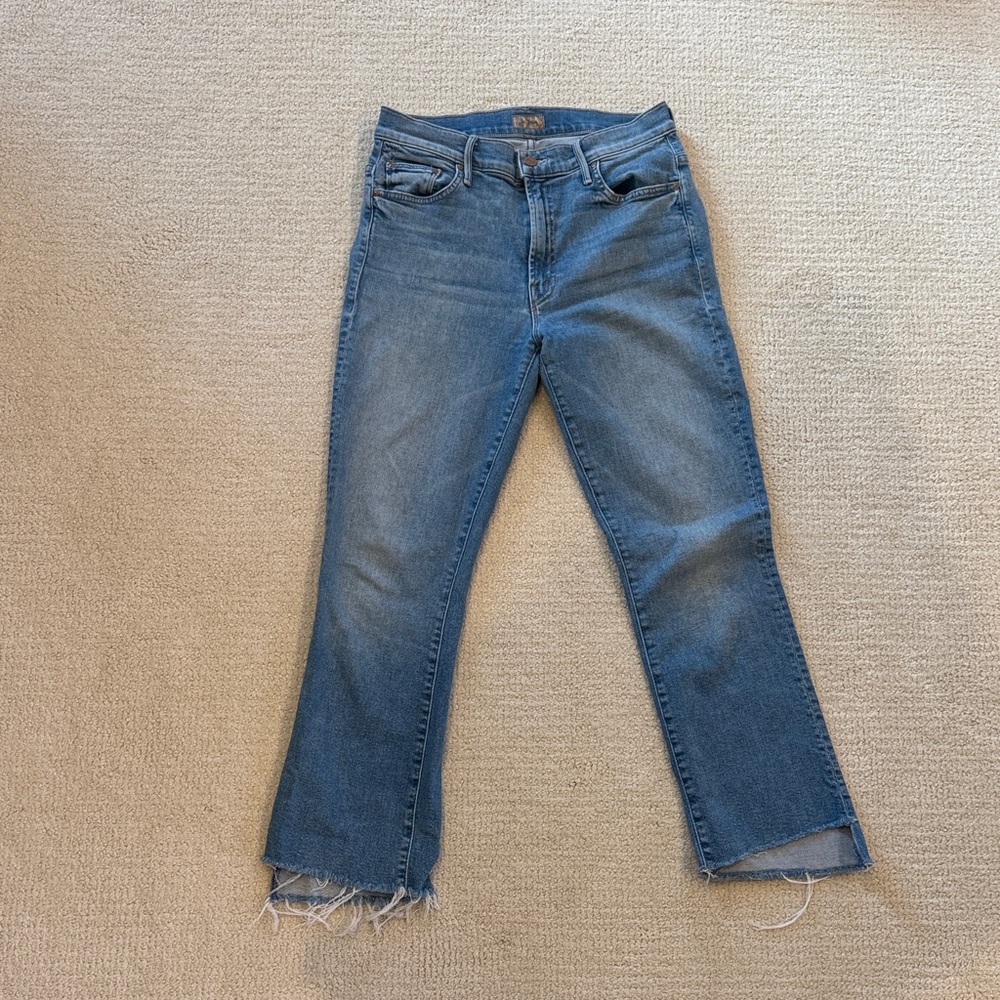 Classic Women's Blue Denim Jeans - Slight Crop with Frayed Hem